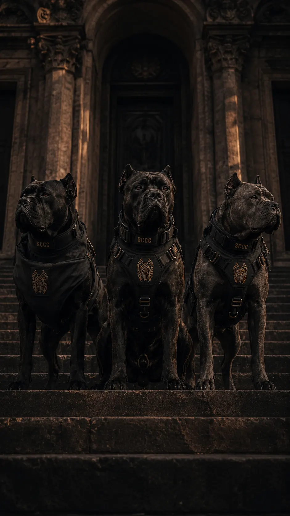 SoCal Cane Corso mark applied to a collar and harness