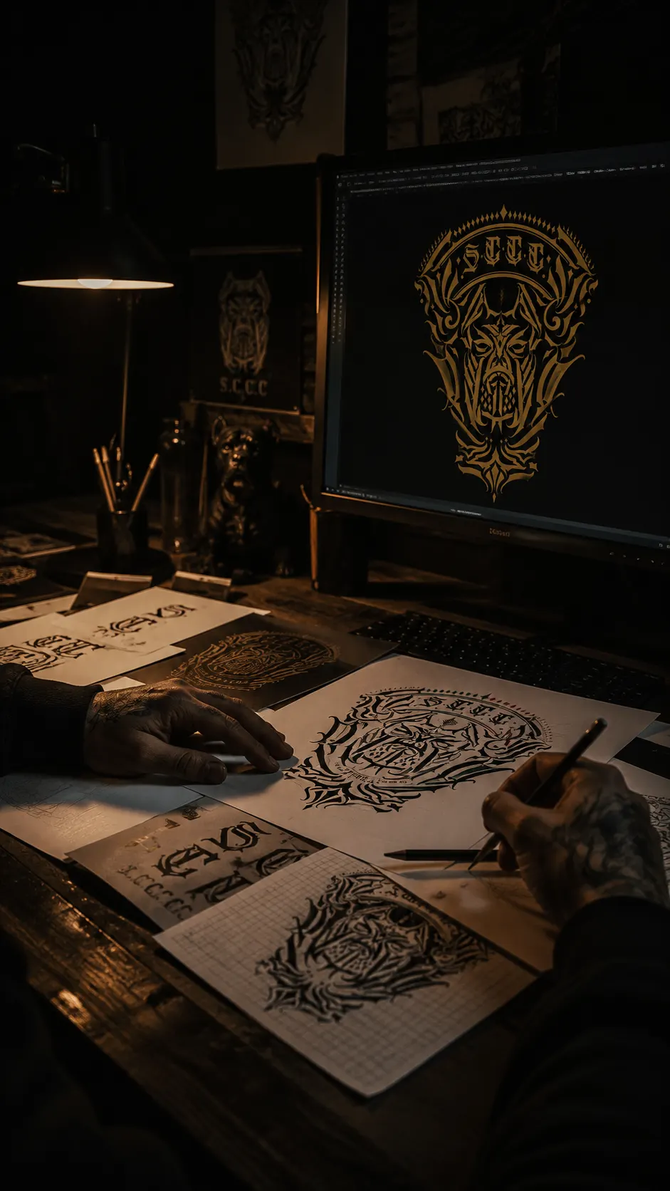 Construction drawing of the SoCal Cane Corso crest